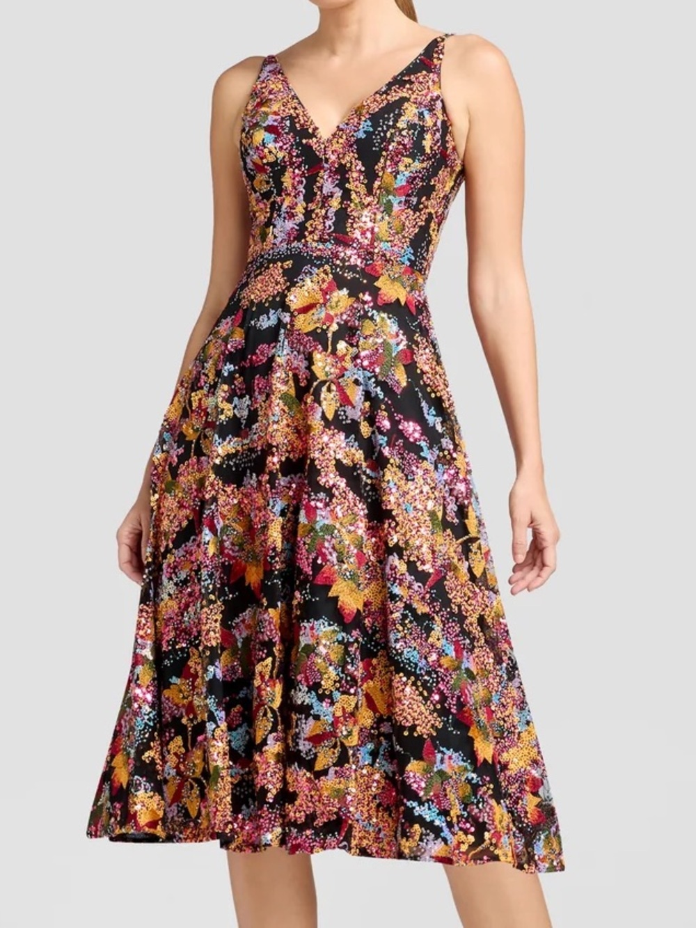 Dress the Population Elisa Embellished Fit & Flare Midi Dress Papaya Multi L